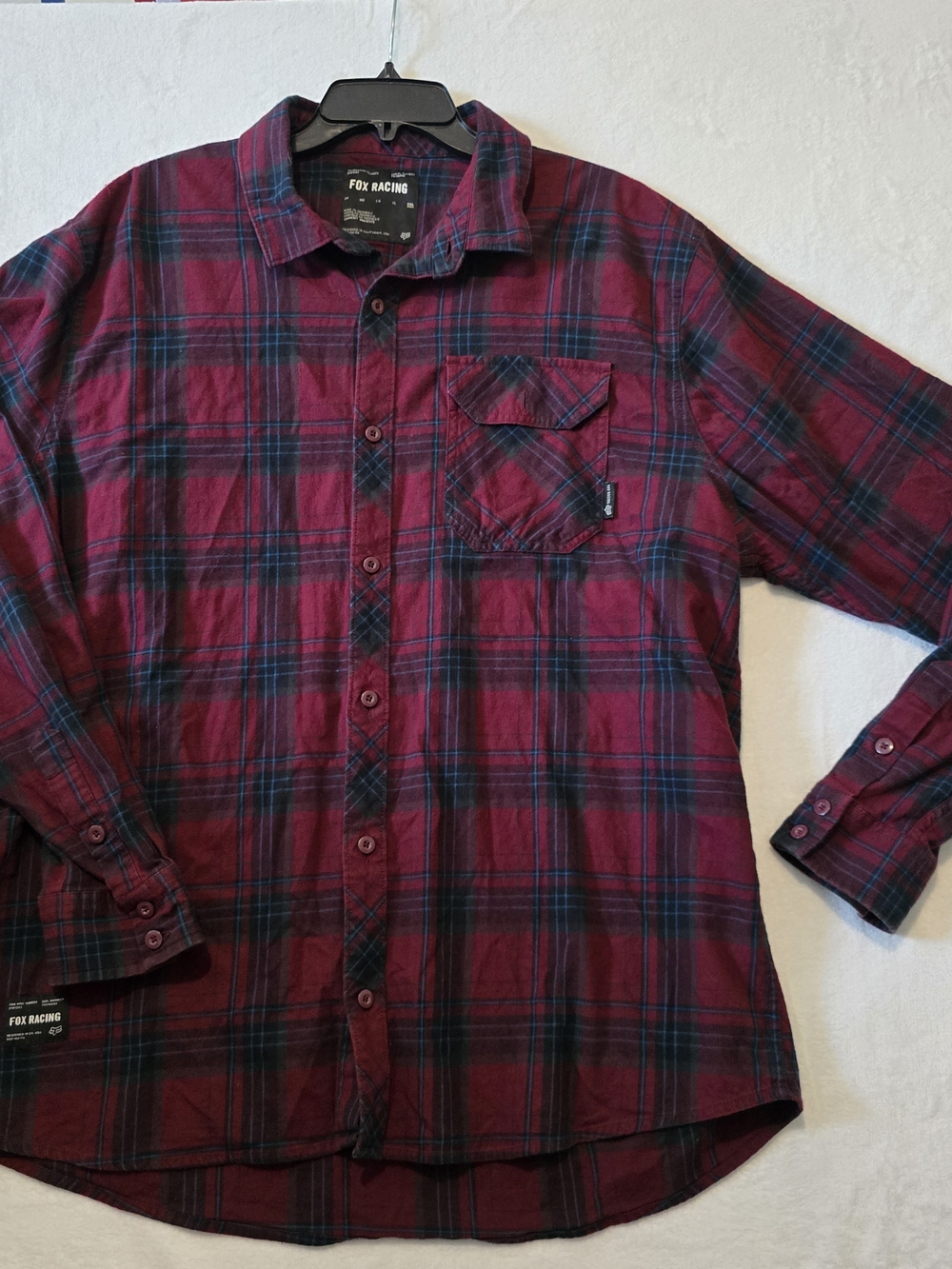 Fox Racing 2.0 Men’s Burgundy and Navy Plaid Button-Down Shirt